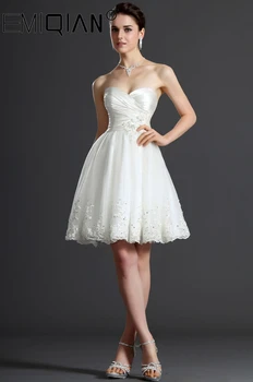 Плажна сватбена рокля с дължина до коляното с бели апликации, дантелено рокля Vestido De Новия Robe De Mariee, кратко сватбени рокли