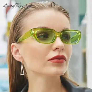 Правоъгълни слънчеви очила, дамски овални модни малки квадратни рамки, реколта прозрачни очила унисекс ярки цветове UV400 цветове, дамски слънчеви очила