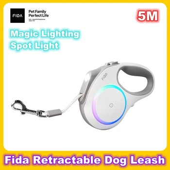 Прибиращ каишка за кучета Fida дължина 5 м с пластове на дихателната лампа, светоотражающей въже и ключалка с един ключ за сигурност нощни разходки