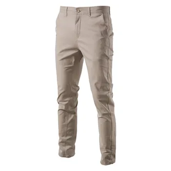 Пролетни мъжки ежедневни памучни панталони цвят каки, по-големи размери, дишащи японски бизнес-дълги, плътни панталони, панталони за момчета 4xl