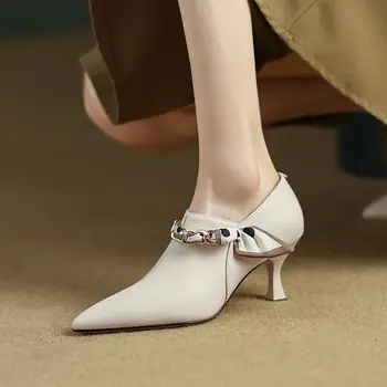 Размер 34-42, естествена естествена кожа, дамски обувки на ток с остър пръсти, модерен, секси, за парти в нощен клуб, сватбени обувки на висок ток