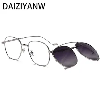 Ретро Благородна квадратна оптични рамки за очила, поляризирани очила с магнитен клипс, мъжки и дамски модни компютърни очила