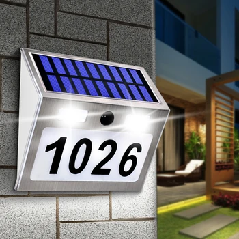 Слънчевата табела с номер у дома с датчик за движение 200ЛМ, led светлини, брой адреси за дома, врати в градина, осветление соларна лампа