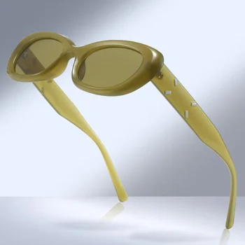 Слънчеви Очила Дамски Дизайнерски Модни Y2K Котешко Око Овални Тенденция на Черно Нови В Малка Рамка, Улични Хипи Реколта Стимпанковые Луксозни