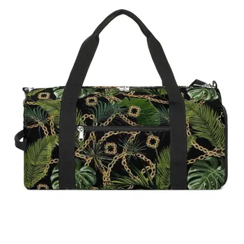 Спортна чанта с принтом в стил барок, спортна чанта, голям капацитет, с тропически палмови листа, мъжка проститутка, чанта за поръчка, ретро чанта за фитнес