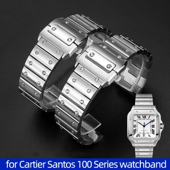 Твърди каишка за часовник от неръждаема стомана Cartier Santos серия 100, мъжка гривна, 23 мм, обтегач-пеперуда, аксесоари за часовници