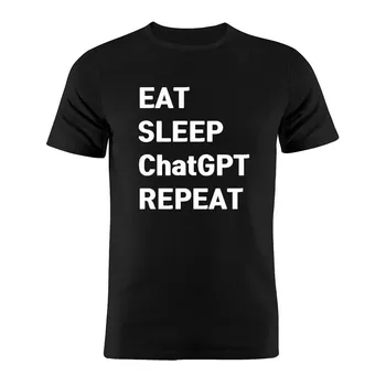 Тениска Унисекс от 100% памук Eat Sleep ChatGPT Чат GPT OpenAI Разработчик Програмист Coder Подарък тениска