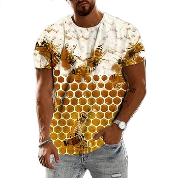 Тениски на тема 3D Животни и Пчели за Мъже, Лятна Тениска Оверсайз с Къс Ръкав, Ежедневна Мода Забавно Риза, Тениски, Реколта Забавни Върхове