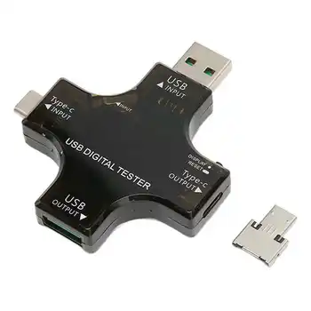 Тестер на напрежение, ток USB C с LCD дисплей с висока точност USB Type C Micro USB Цветен тестер 3,6‑32V 0-5,1 A