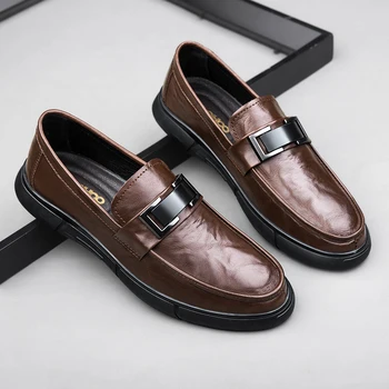 Универсална мъжки кожени обувки, ежедневни италиански меки мъжки лоферы, удобни мокасини ръчно изработени, дишащи слипоны, обувки за шофиране