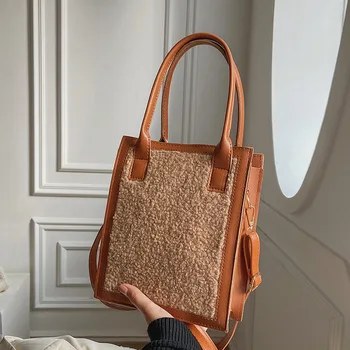 Чанта през рамо за жени, дизайнерска чанта от изкуствена кожа, по-голямата голям зимни нова фетровая женствена чанта за пазаруване на рамото