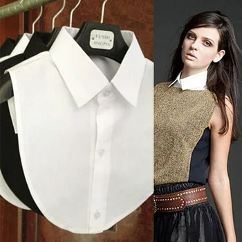 Черно-бяла риза с фалшиви яка, ретро подвижна яка, блуза с накладным яка и ревери, Топ, дамски Дрехи, Аксесоари