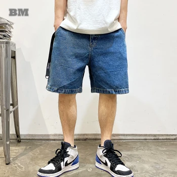 Японска Градинска дрехи Модни Свободни Преки дънкови къси панталони Мъжки дрехи лято Harajuku Реколта Висококачествени ежедневни мъжки дънки